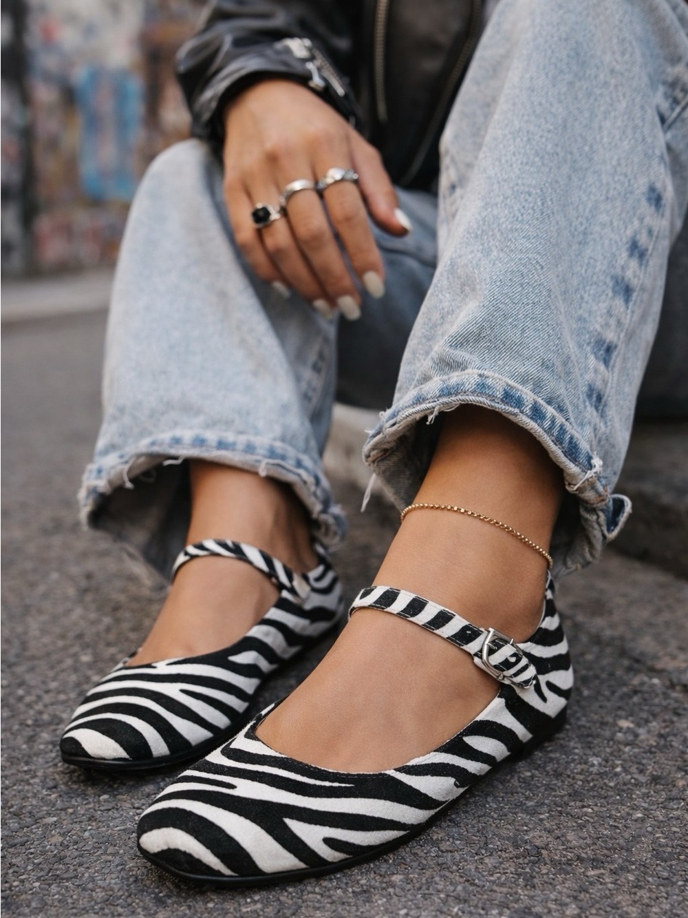 Azarayah Zebra Print Mary Jane Ballet Flat with Adjustable Strap